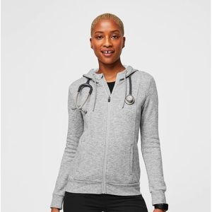 FIGS Women’s Essential Heathered Gray Zip Up Hoodie! XL